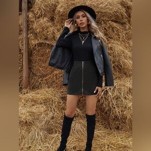 Corduroy Zipper-Front Mini Skirt